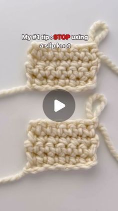 two crocheted squares are shown with the text, my knitting stop using aspik knot