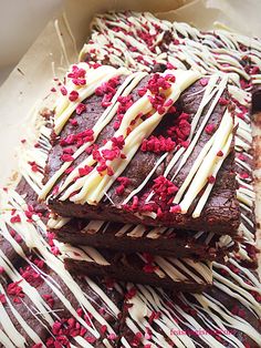 chocolate brownies with white and red sprinkles on top