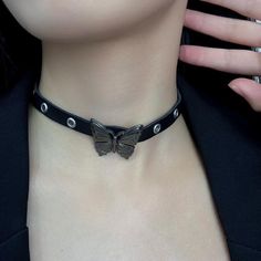 Length: 31-40cm Butterfly Choker Necklace, Choker Necklace Black, Butterfly Choker, Leather Butterfly, Moda Cyberpunk, Black Choker Necklace, Moda Punk, Ring Bag, Swimwear Sets