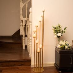 PRICES MAY VARY. Size: 9 arm candelabra for fireplace decoration decoration,Height: 46.25inch/117.5cm; Bottom Diameter: 9.44inch/24cm.The large base provides stable support.Suitable for candles with a diameter of 1.96inches. (Candles are not included) It can also be decorated with LED pillar candles.Increase the beautiful atmosphere of candlelight dinner and party. Premium Quality: It is made of high-quality metal materials. Through pressure casting, paint baking and other processes, it strength Home Halloween Party, Gold Taper Candle Holders, Christmas Candelabra, Floor Candelabra, Gold Wedding Flowers, Gold Candelabra, Candelabra Centerpiece, Halloween Party Decoration, Floor Candle Holders