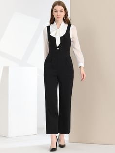 Shop Allegra K for High Waist Casual Wide Leg Pants Overalls Jumpsuit you are looking for, get more women's Jumpsuits for yourself. Order now! Free Returns！ Long Overalls, Pants Overalls, Skirt Suit Set, Casual Wide Leg Pants, Jumpsuit Black, Long Sleeve Blazers, Wide Leg Jumpsuit, Black Jumpsuit, Black Media