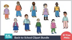 back - to - school clipart bundle for kids includes 8 different people and 2 freebies