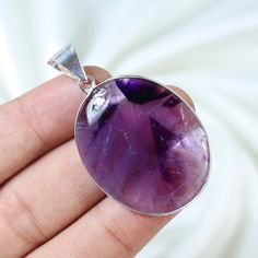 Amethyst Cabochon Gemstones For Gift, Purple Round Large Stone Jewelry, Round Amethyst Jewelry With Large Stone, Crystal Amethyst, Loop Pendant, Bezel Pendant, Shop Jewelry, Silver Style, Amethyst Pendant