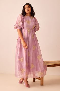 Shop for these amazing collections of Purple Chanderi Silk Embroidered Floral Motifs Round Zoe Coast Dress For Women by The Right Cut online at Aza Fashions. Floral Indian Wear, Dresses Hands Models, Athenic Pattern Dress, Silk Long Dress Indian Style, Silk Cloth Dress Design, Bohemian Cotton Silk Wedding Dress, Designer Maxi Dress With Floral Embroidery, Festive Maxi Dress With Chikankari Embroidery, Festive Maxi Length Dress With Chikankari Embroidery