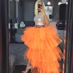 Brand New!!!!!!!!! Show Stopper!! Beautiful Neon Orange Tutu. Can Fit A Size Small/ Med. Has Stretchy Elastic Waistband. Short- In The Front. Long- Back To The Floor. Exactly Like Photo!!! Prom Dress Unique, Unique Prom Dress, Summer Prom Dress, Tulle Skirts Outfit, Gauze Skirts, Tulle Sleeves, Dress Unique, Unique Prom Dresses, Floor Length Skirt