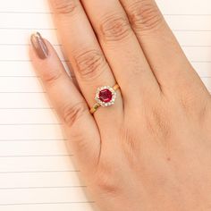 Natural red Rose ruby ring for her , women ring, Statement ring, Purpose ring, Promise ring, Handmade ring, Handmade jewelry, Gift for her. *Other Similar Jewelry Available Here* https://www.etsy.com/shop/AreebaJewelry Details:- Gemstone - Red Rose Ruby  Stone Color Available - Natural Red Stone Setting - Prong Quality - AAA Grade Stone Size - 5 MM Rize Size - 5 US TO 9 US Available Type - 100% Natural Opal Shipping service - Free worldwide shipping service About AreebaJewelry:- AreebaJewelry takes great pride in the design and craftsmanship of our fine jewelry pieces. We use only the finest materials and the highest manufacturing standards. We strive to make sure every jewelry piece we design is perfect. ♥️ More Matching collections are available to purchase HERE: - https://www.etsy.com/s Yellow Gold Ruby Rings With Halo Design, Lab-created Ruby Gemstone Ring For Promise, Ethical Ruby Open Ring For Promise, Yellow Gold Ruby Halo Ring For Promise, Ruby Halo Ring For Promise Occasion, Ruby Promise Ring Birthstone, Ruby Halo Promise Ring, Ruby Rings For Gifts, Fine Jewelry Style, Ruby Rings Fine Jewelry As Gift