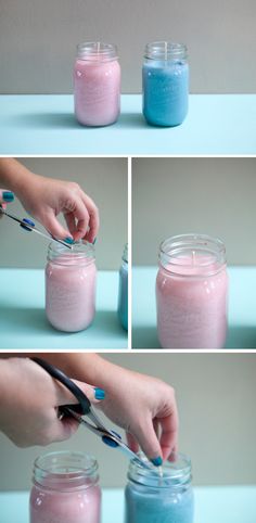 Great tutorial on how to make candles. Made candles today for the first time and I'm addicted! :) Painting Jars, ขวดโหล Mason Jar, Wax Candles Diy, Mason Jar Projects, Diy Lampe, Diy Wax, Diy Jar Crafts, Mason Jar Crafts Diy, Jar Candles