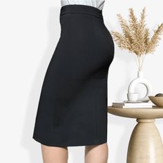 This elegant pencil skirt is a picture-perfect addition to your wardrobe whether you're at work or on a night out. The front white trim detail further brings out the sophisticated allure of the outfit. Crafted to accentuate your figure while providing comfort, this pencil skirt promises to add a much needed dash of elegance to your look. View the fit type tab to see how it fits. White Pencil Skirt, Pencil Skirt White, White Pencil, Much Needed, The Outfit, White Trim, Trim Detail, Office Outfits, Picture Perfect