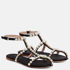 Brand New Stunning Comes With Box And Dust Bag Pearl Sandals, Embellished Sandals, Buckle Sandals, Giambattista Valli, Designer Sandals, Designer Heels, Strappy Sandals, Black Sandals, Shoe Collection