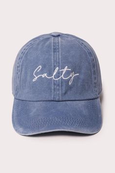 If you're looking for a casual and cool accessory, you might want to try a SALTY script stone washed baseball cap. This type of cap has a faded and worn look that gives it some character and charm. You can pair it with jeans, t-shirts, or even a leather jacket for a laid-back style. A salty stone washed baseball cap is a great way to spice up your outfit and show off your personality. Salty Script Embroidered 100% Cotton One size fits most Trendy Distressed Cotton Baseball Cap, Trendy Washed Baseball Cap, Washed Cotton Baseball Cap, Casual Dad Hat With Distressed Look And Curved Brim, Casual Dad Hat With Distressed Curved Brim, Casual Distressed Dad Hat With Curved Brim, Trendy Washed Snapback Hat, Trendy Cotton Trucker Hat With Letter Print, Vintage Cotton Baseball Cap With Letter Print