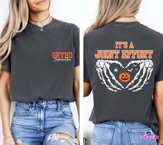 Ortho Crew Halloween Shirt, Orthopedic Shirt, Orthopedic Surgeon Gift, Orthopedics Matching Shirt, Spooky Nurse, Halloween Nurse Shirt HOW TO ORDER: 🔻 *Check the shop listing photos for help on how to order* PRODUCT FEATURES: 🔻 TSHIRT: Design printed on Comfort Colors Unisex Shirt. 100% Ring-Spun Cotton, Medium fabric (6.1 oz/yd² (206.8 g/m giving a thick oversized look. Relaxed fit, unisex style. Tees are standard sizes so we suggest ordering your usual size for the relaxed fit or upsizing fo Orthopedic Nurse Shirt, Orthopedic Shirt Ideas, Ortho Nurse, Orthopedic Nurse, Orthopedic Nursing, Fall Tee Shirts, Orthopedic Surgeon, Nurse Week, Sports Mom Shirts