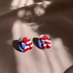 Statement earrings made by hand in small batches perfect for creating a unique look and elevate any outfit. Super lightweight.  The components for the ear are stainless steel. Please note that this earrings are made by hand and there may be some detail variations. These earrings features the Puerto Rico flag and it's national flower. Patriotic Nickel-free Earrings For Gift, Handmade Patriotic Drop Earrings, Patriotic Handmade Earrings As A Gift, Patriotic Handmade Earrings For Gift, Flag Earrings, Puerto Rico Flag, National Flower, Porto Rico, Earrings Polymer Clay