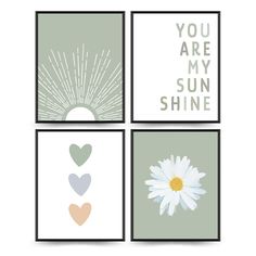 four square prints with the words you are my sunshine, love and sunflowers