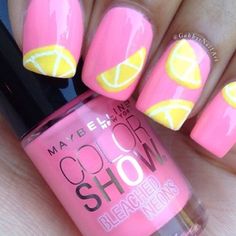 Cute summer lemons Lemonade Nails, Food Nail Art, Lemon Nails, Food Nails, Fruit Nail Art, Cute Nail Art, Nail Polish Designs, Girls Nails, 3d Nail Art