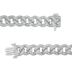 Express your bold style with the dazzling design of this 1 ct. t.w. diamond-lined curb chain bracelet in sterling silver. Crafted in sterling silver This design showcases flat curb links, each lined with sparkling diamonds. This 1 ct. t.w. diamond bracelet measures 7.5 inches in length and secures with a box clasp. Classic White Gold Cuban Link Bracelet For Anniversary, Elegant Silver Cuban Link Bracelet With Diamond Cut, White Gold Sterling Silver Curb Chain Bracelet, Classic White Gold Cuban Link Bracelet With Diamond Accents, Classic Silver Cuban Link Diamond Bracelet, Elegant Silver Diamond Bracelet With Curb Chain, Elegant Silver Diamond Curb Chain Bracelet, White Gold Diamond Chain Link Bracelet, Elegant Silver Cuban Link Diamond Bracelet