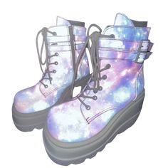 Seller Notes: New Demonia X iHR Super Stacked Purple Galaxy Reflective Platform Boots Size 7. Mix of purple/pink/blue. Bought them and never wore them out. Hoping they find their way to a super fun concert or festival or anywhere you want to take them! *Box, inserts, and original wrapping included; Condition: New With Tags; Freedom Rave Wear Purple Galaxy, Rave Wear, Platform Boots, Pink Blue, Blue And Purple, Festival, Concert, Purple, Boots