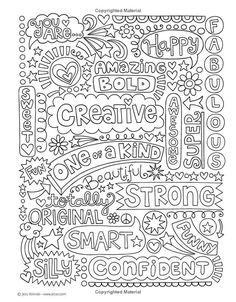 an adult coloring page with words and phrases