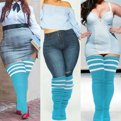 Plus Size Thigh High Socks Striped- Blue & White Plus Size Thigh High Socks, Plus Size Thigh High, Plus Size Thigh, Plus Size Tights, Lace Stockings, Slouch Socks, Garter Belts, Over The Knee Socks, Thigh High Socks