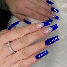 40 Gorgeous Royal Blue Nail Designs : Glossy Royal Blue French Tip Nails I Take You | Wedding Readings | Wedding Ideas | Wedding Dresses | Wedding Theme Nail Designs Glossy, Royal Blue French Tip Nails, Blue French Tip Nails, Blue French Tip, Blue French Tips, French Tip Nail Designs