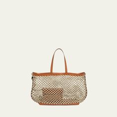 Stella McCartney tote bag in knotted mesh flax and vegan leather  Shoulder straps  Open top  Interior, detachable  Approx. 14.2"H x 16.9"W x 7.7"D Item Weight (Lbs.): 2.0 Spot clean Made in Italy Chic Top Handle Shoulder Bag With Open Weave, Chic Shoulder Bag With Top Handle And Open Weave, Chic Open Weave Top Handle Shoulder Bag, Luxury Open Weave Bag For Everyday Use, Chic Leather Bag With Open Weave, Chic Open Weave Bag With Double Handle, Chic Open Weave Tote Shoulder Bag, Luxury Open Weave Shoulder Bag, Top Handle Bag With Open Weave For Daily Use