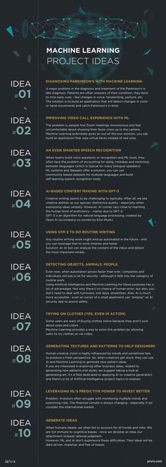 an info sheet with the text machine learning project ideas
