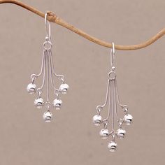 Sterling silver dangle earrings, 'Chandelier Baubles' - Sterling Silver Bauble Dangle Earrings from Bali 925 Earrings, Beaded Earrings Diy, Earrings Chandelier, Jewelry Making Earrings, Wire Jewelry Designs, Gelang Manik, Diy Wire Jewelry, Natural Stone Jewelry, Homemade Jewelry