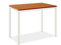 a white table with a wooden top