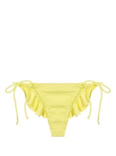 lemon yellow stretch-design mid-rise side-tie bottoms ruffle hem adjustable fit Be mindful to try on swimwear over your own garments. Spring Pool Bottoms With Side Ties, Bottoms With Side Ties For Pool In Spring, Spring Swim Bottoms With Side Ties, Stretch Bottoms With Side Ties For Summer, Beach Swimwear With Ruffles And Tie-side Bottom, Ruffled Tie-side Swimwear For Beach, Spring Beach Bottoms With Side Ties, Beachwear Bottoms With Side Ties For Summer, Summer Poolside Bottoms With Side Ties