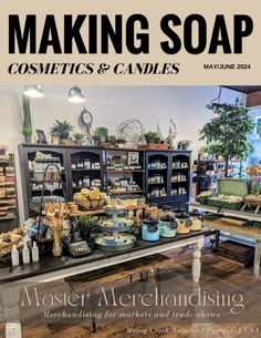 the front cover of making soap cosmetics and candles, featuring an assortment of products on display