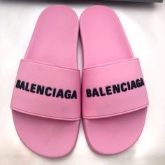 Authentic! Raised Logo Lends A Pop Of Dimension To These Ultra-Comfortable Slides. Polyvinyl Chloride Upper Open Toe Slip-On Style Molded Footbed Polyvinyl Chloride Lining Waterproof Rubber Sole Dust Bag Included Made In Italy Trendy Pink Flat Slides, Spring Luxury Pink Slides, Designer Pink Slides For Spring, Balenciaga Purse, Balenciaga Style, Black Balenciaga, Balenciaga Women, Balenciaga Logo, Balenciaga Shoes