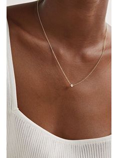 STONE AND STRAND Gold diamond necklace | NET-A-PORTER Minimalist Single Strand Jewelry For Everyday Luxury, Dainty Gold Solitaire Necklace For Everyday Luxury, Minimalist Round Pendant Necklace For Everyday Luxury, Minimalist Single Strand Yellow Gold Jewelry, Dainty Single Strand Diamond Necklace Gift, Fine Jewelry Solitaire Necklace With Cable Chain, Minimalist 14k Gold Single Strand Jewelry, 14k Gold Single Strand Diamond Necklace, Minimalist 14k Gold Single Strand Necklace