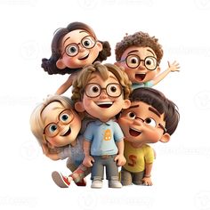 an animated group of people with glasses and one man has his arms around the other