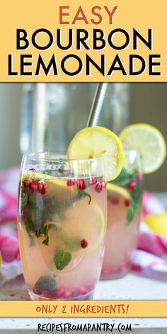 two glasses filled with lemonade on top of a table