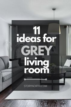 grey living room with text overlay that reads 11 ideas for grey living room