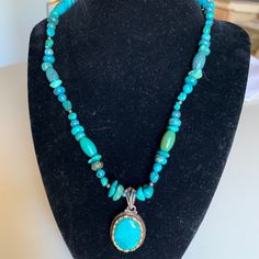 Beautiful Peace, Sterling Silver And Turquoise. Excellent Condition, Never Worn Blue Beaded Turquoise Necklace In Sterling Silver, Beaded Turquoise Necklace In Sterling Silver, Sterling Silver Beaded Blue Turquoise Necklace, Sterling Silver Beaded Turquoise Necklace, Bohemian Blue Turquoise Sterling Silver Necklace, Blue Turquoise Sterling Silver Necklace In Bohemian Style, Angel Pendant Necklace, Hexagon Necklace, Beaded Collar Necklace