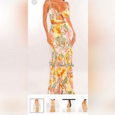 Make A Statement In This Beautiful Eye-Catching Two Piece Set. Featuring Spaghetti Straps, A Stunning Floral Palm Print And Matching High Waist Maxi Skirt. Never Worn Without Tags Yellow Two-piece Bottoms For Spring, Yellow Two-piece Dress For Spring, Spring Yellow Two-piece Dress, Yellow Two-piece Summer Dress, Yellow Two-piece Bottoms, Tropical Print Skirt For Summer Day Out, Summer Tropical Print Skirt For Day Out, Summer Yellow Skirt For Vacation, Fitted Yellow Summer Skirt