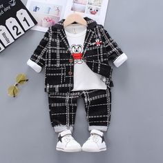 3-piece Plaid Coat & Sweatshirt & Plaid Pants for Children Boy - PrettyKid Winter Cotton Sets With Long Sleeves, Black Long Sleeve Sets For Fall, Black Long Sleeve Winter Sets, Cotton Long Sleeve Sets For Fall, Long Sleeve Cotton Sets For Fall, Fitted Cotton Set For Fall, Black Cotton Sets For Fall, Fitted Cotton Long Sleeve Set, Black Cotton Sets For Spring