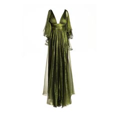 A dramatic full-length dress with a plunging V-neck, the ADA gown is available in metallic silk mousseline featuring an open back and a flared skirt which falls with fluid movement. The gown comes with a detachable shoulder sashes, which add versatility to the dress. Chifon Dress, Maria Lucia Hohan, Blouse Ideas, Green Gown, Full Length Dress, Pleated Fabric, Gowns With Sleeves, Satin Blouse, Style Maxi Dress