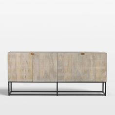 the sideboard is made out of wood and metal