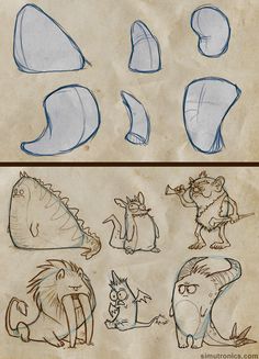 the concept art for how to train your dragon is shown in three different stages, including drawing