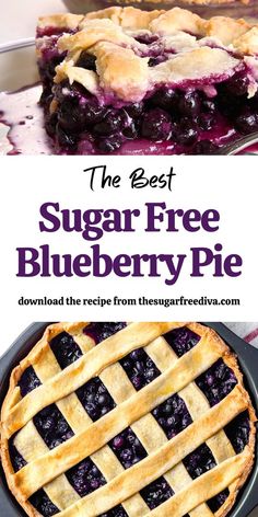 the best sugar free blueberry pie recipe with fresh blueberries on top and below