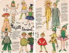 two pictures of children's costumes from the 1950's