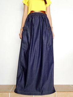 Denim Cotton Women Jeans Long SkirtComfortable Unique Cotton Flared Skirt Outfit, Flare Skirt Outfit, Maxi Skirt Pattern, Flared Denim Skirt, Cotton Maxi Skirt, Long Skirt Casual, Comfy Skirt, Denim Street Style, Long Jean Skirt