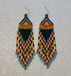 Long Indian style beads earrings tribal style boho by Olisava Beaded Earrings Native, Native American Beaded Earrings, Beaded Jewlery, Seed Bead Patterns, Beads Earrings, Native American Beading, Jewelry Style, Native American Fashion, Beading Projects