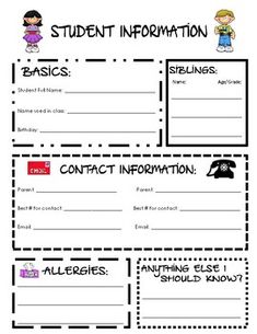 an information sheet for students to use in their writing and speaking skills, with the words'student information'on it