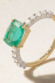 Find IRENE NEUWIRTH Tennis 18-karat Yellow And White Gold, Emerald And Diamond Ring on Editorialist. Irene Neuwirth travels the globe in search of the finest gems for her collections. This 'Tennis' ring is crafted from 18-karat yellow and white gold set with a 2. 05-carat emerald and 0. 40-carats of sparkling diamonds. Each one is completely unique, thanks to the natural variations in the stones. Tennis Ring, Irene Neuwirth Jewelry, Turquoise Gold Ring, Green Tourmaline Ring, Emerald And Diamond Ring, Emerald Diamond Ring, White Gold Set, Irene Neuwirth, Aquamarine Rings