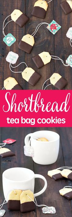 shortbread tea bag cookies on a wooden table