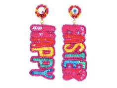 -Seed bead and sequin detail -Length: 3 inches -Post Back -Lightweight Word Earrings, Easter Earrings, Seed Beading, Pretty Box, Hoppy Easter, Holiday Earring, Sequin Beading, Easter Party, Seed Bead Earrings