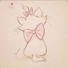 a drawing of a cat wearing a pink bow