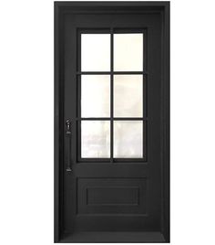 IWD Thermal Break Wrought Iron Single Entrance Door CID-022-A Classic Grid Design Square Top 3/4 Lite with Kickplate Traditional Interior Doors, Transitional Interior Doors, French Entry Doors, Wrought Iron Entry Doors, Wrought Iron Front Door, Wrought Iron Door, Iron Front Door, Door Handles And Locks